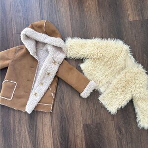 Kids Faux Shearling Hooded Coat in Chestnut Brown
